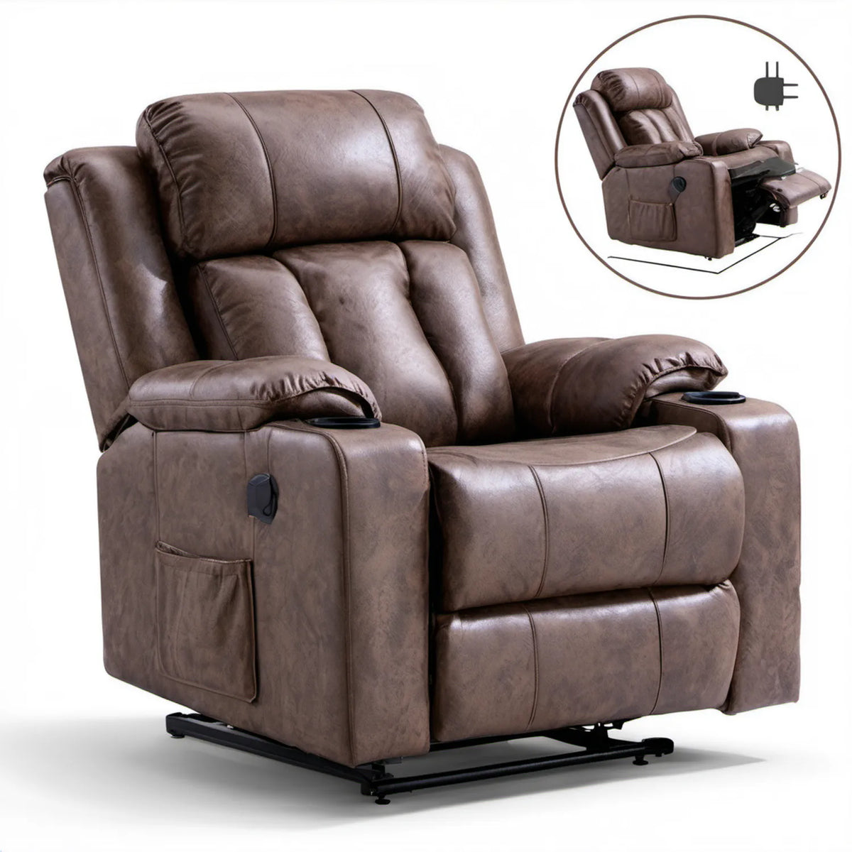Elektryczny fotel relaksacyjny rozkładany brązowy 90 x 98 x 104 cm z tapicerką PU