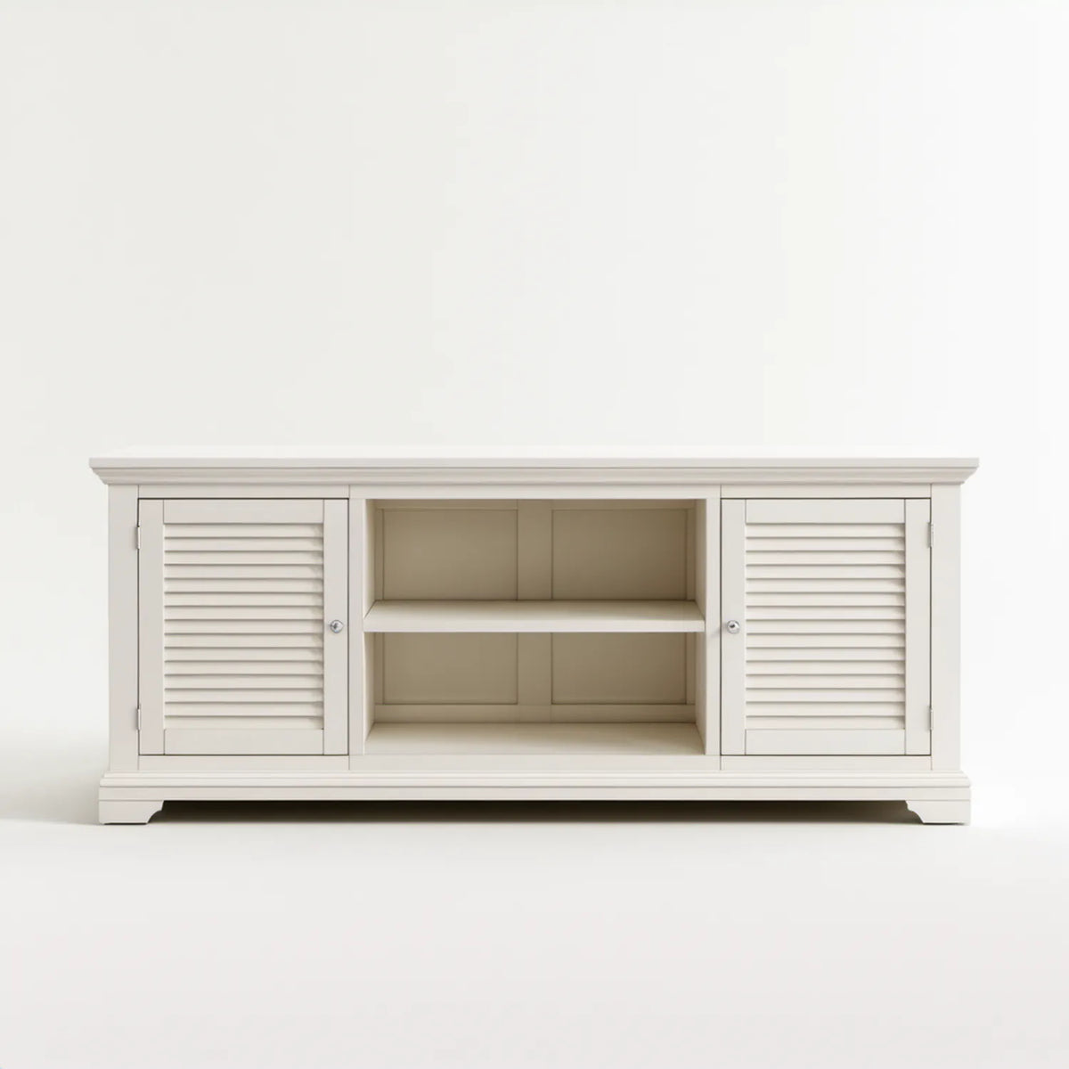 Biała szafka RTV z MDF 150 x 40 x 75 cm z żaluzjowymi drzwiami