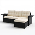 3-osobowa sofa ogrodowa z podnóżkiem z technorattanu PE 203 x 65 x 60 cm Czarna/Kremowa
