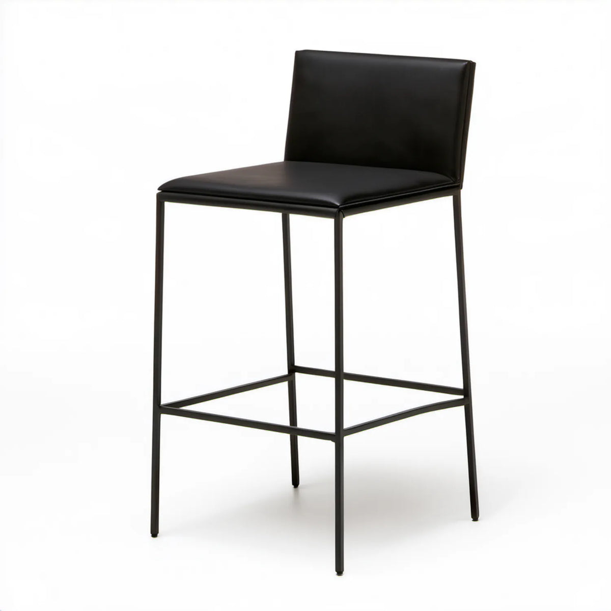 Czarny hoker barowy ze stali i skóry syntetycznej PU, 40 × 45 × 100 cm