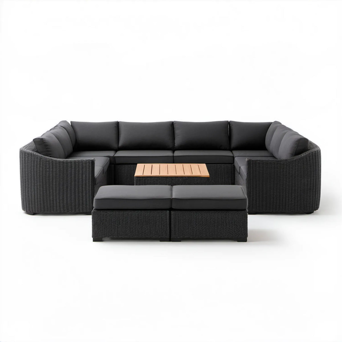 Modułowy zestaw wypoczynkowy z technorattanu 300 x 300 x 75 cm Czarny/Antracytowy/Brązowy