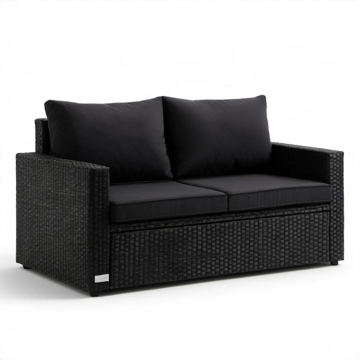 Dwuosobowa sofa ogrodowa z technorattanu PE, czarna, 124 x 65 x 60 cm