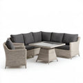 5-elementowy zestaw ogrodowy z technorattanu PE, sofa narożna 220 x 220 cm, fotel i stół 110 x 60 cm, jasnoszary/ciemnoszary