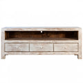 Bielona szafka RTV z litego drewna mango 120 x 30 x 40 cm, 3 szuflady
