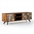 Szafka RTV 160 x 40 x 50 cm z litego drewna mango, brązowo-czarno-szara
