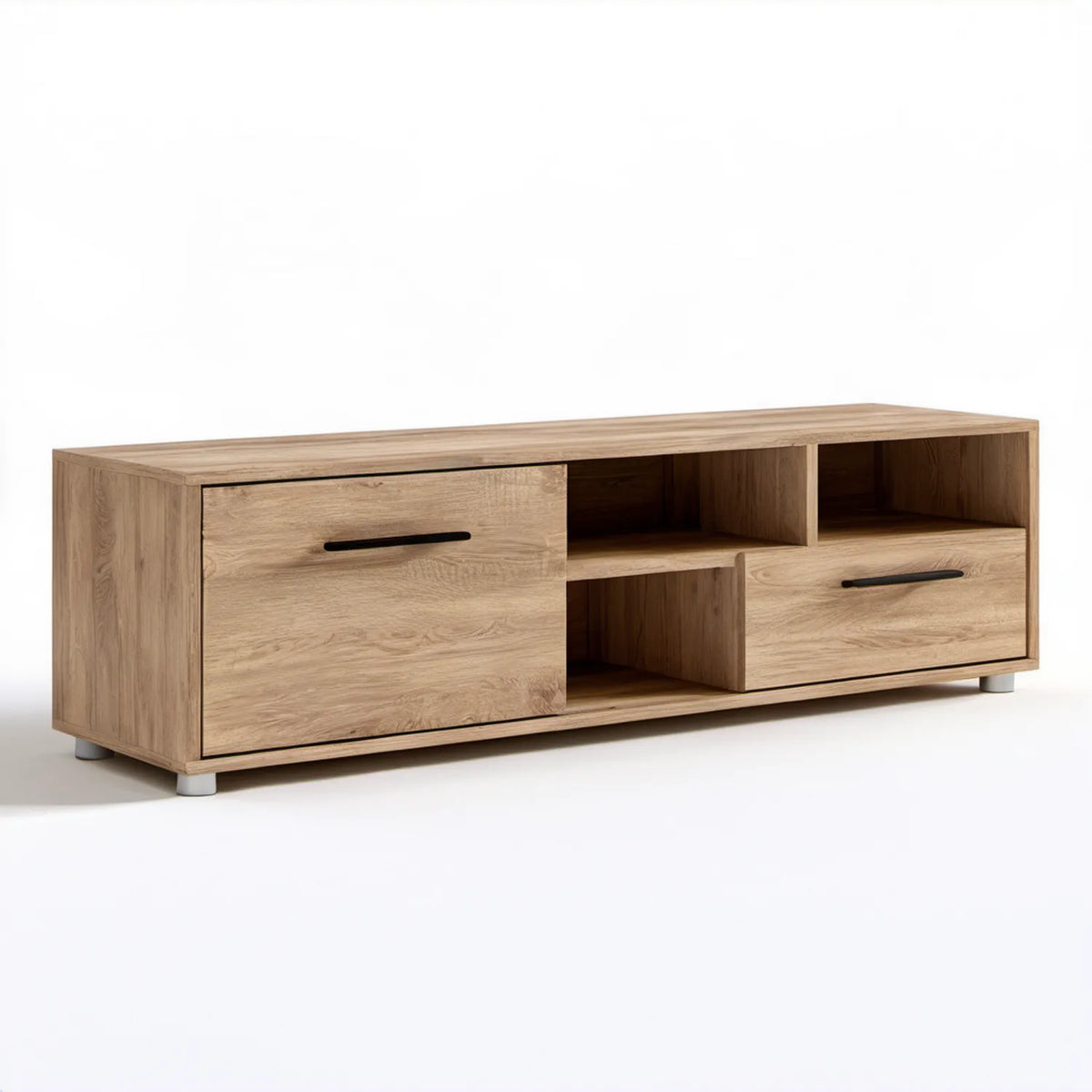 Szafka RTV 160 x 40 x 50 cm dąb sonoma z czarnymi uchwytami