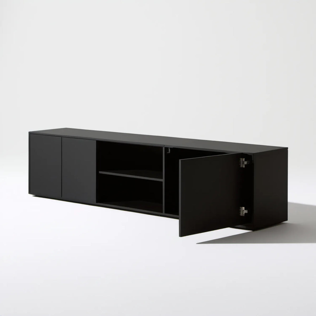 Czarna szafka RTV 180 × 40 × 45 cm z laminowanej płyty wiórowej